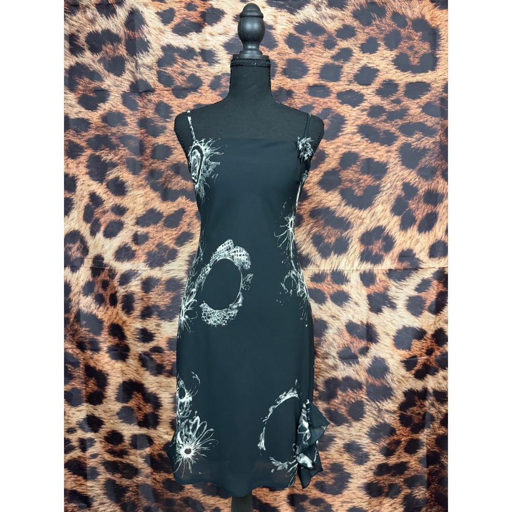 Abstract Floral Spaghetti Strap Ruffle Hem Midi Dress